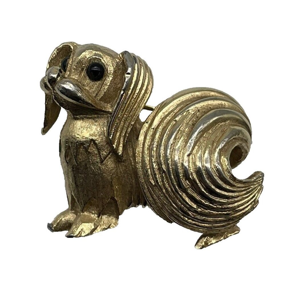 Vintage Signed Boucher Gold-Tone Pekinese Dog Brooch Pin Numbered